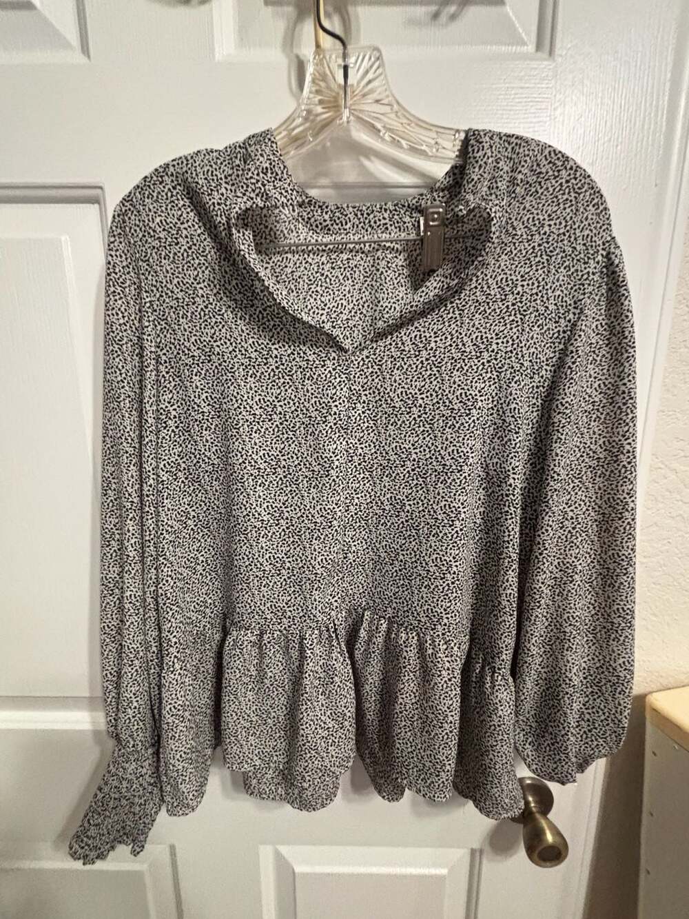 Sienna Sky Black and White Dalmatian Print Peplum Blouse